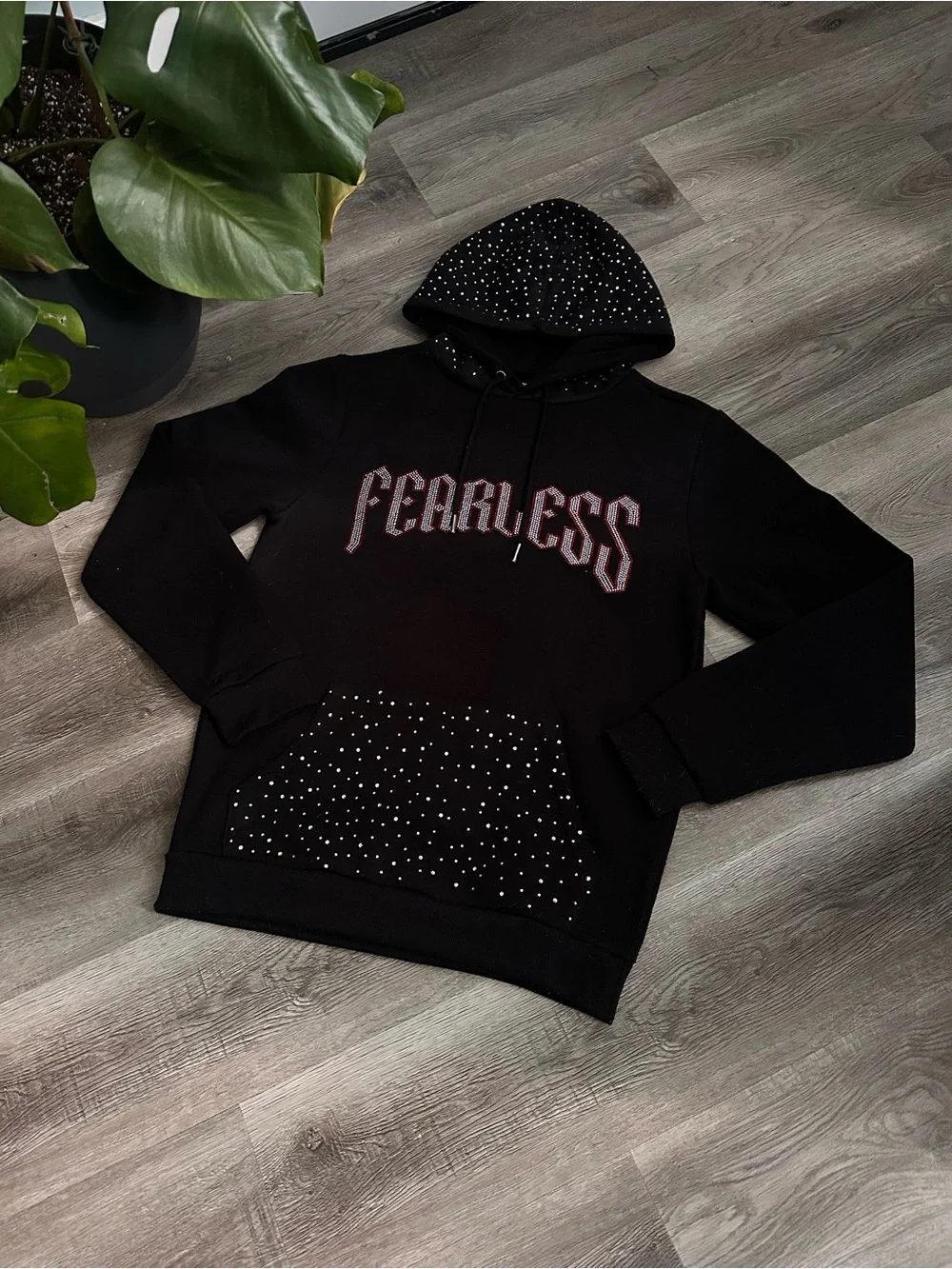 Fearless Black Hoodie Sweater with Studded Details